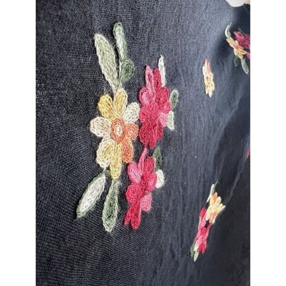 Harve Benard Black Boho Floral Embroidered Lightweight Shawl Wrap Kimono OS - Picture 5 of 8